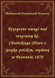 : Krytyczne uwagi nad rozprawą kś. Choińskiego Słowo o języku polskim, wydaną w Poznaniu 1870 - ebook